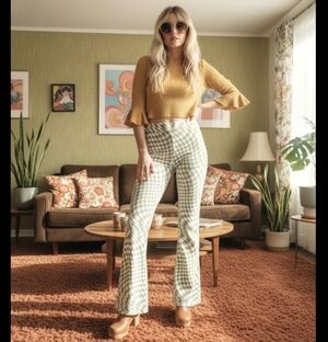Y2K PrettyLittleThing Sage Green And White Flare Pants